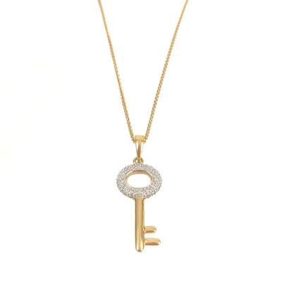 Lot 325 - A contemporary 18ct diamond set door key pendant necklace.