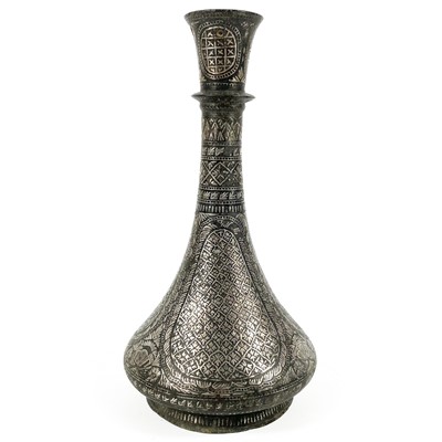 Lot 266 - An Indian bidri ware metal and inlaid silver vase, 19th century.