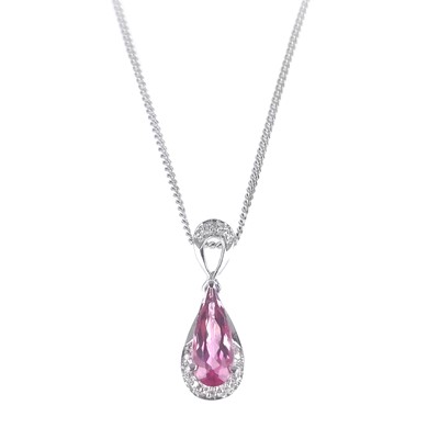 Lot 337 - An 18ct white gold pink tourmaline and diamond set pendant by Rocks & Co.