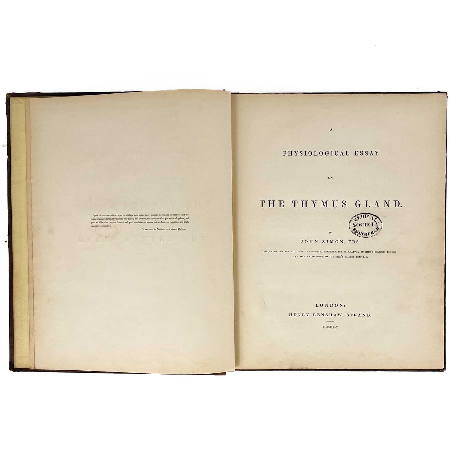 Lot 302 - A PHYSIOLOGICAL ESSAY ON THE THYMUS GLAND By John Simon FRS (1845)