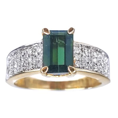 Lot 343 - An 18ct green tourmaline and diamond dress ring by Rocks & Co.