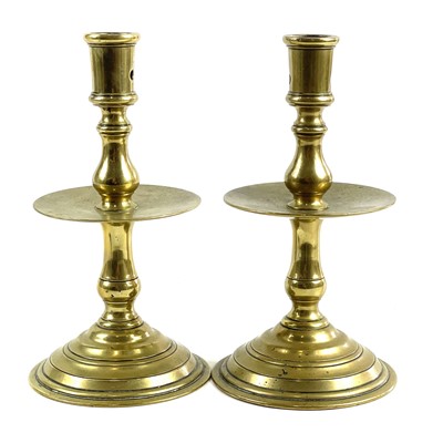 Lot 197 - A pair of Dutch brass Heemskirk candlesticks.