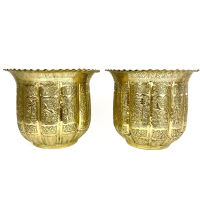 Lot 276 - A pair of Indo-Persian brass jardinieres, circa 1900-1920