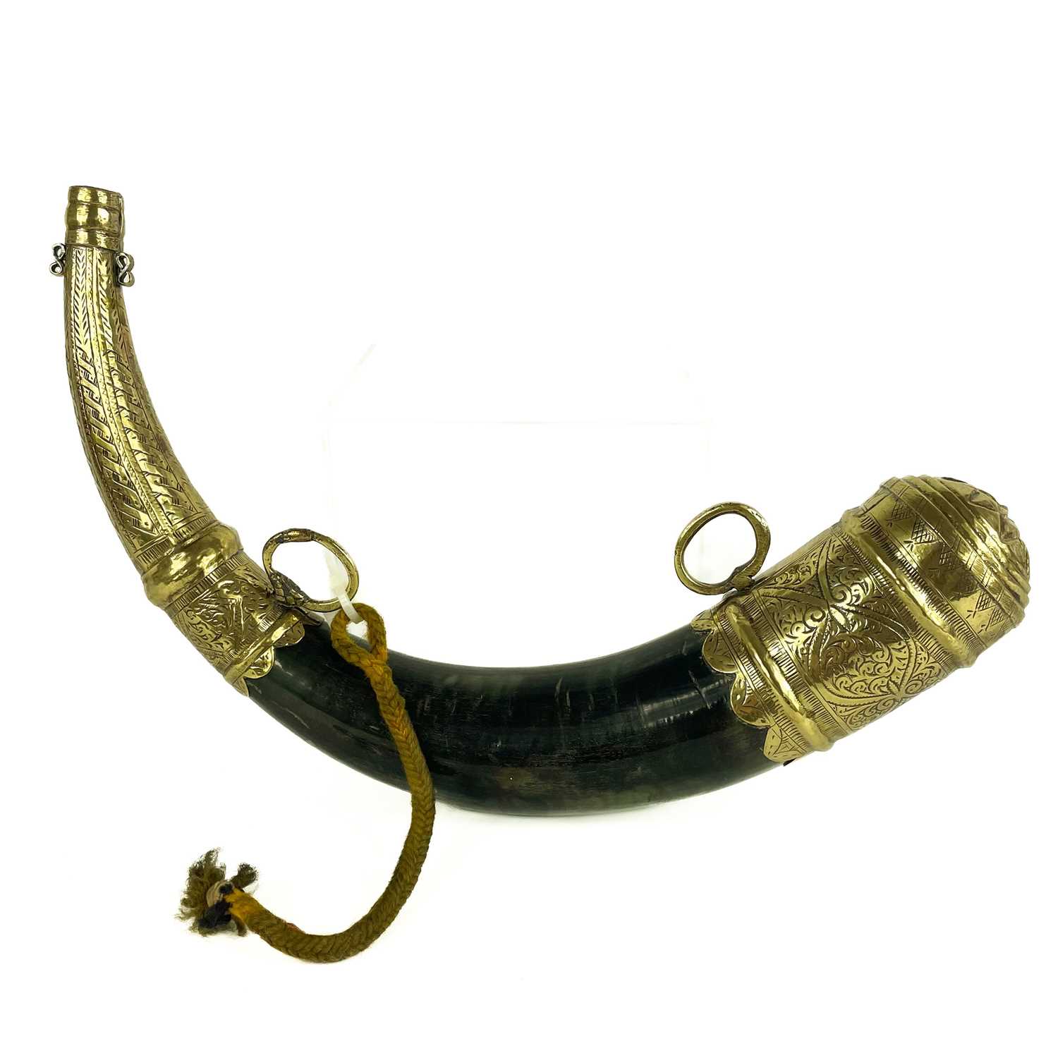 Lot 29 - A Persian brass powder horn, 19th century.