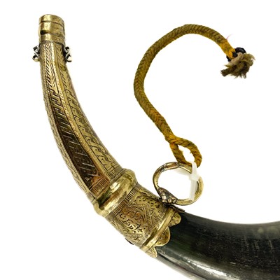 Lot 29 - A Persian brass powder horn, 19th century.