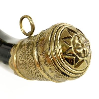 Lot 29 - A Persian brass powder horn, 19th century.