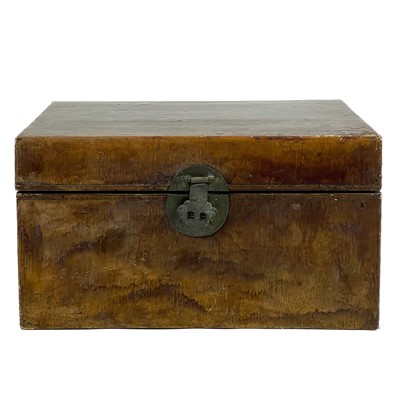 Lot 465 - A Chinese hide covered wooden trunk, 19th century