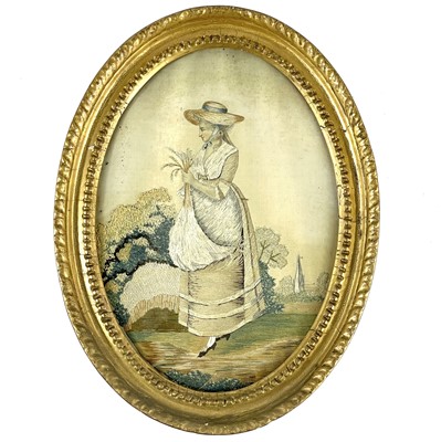 Lot 181 - A Regency oval silk work picture.