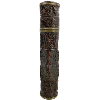 Lot 72 - A Tibetan copper scroll holder, circa 1900.