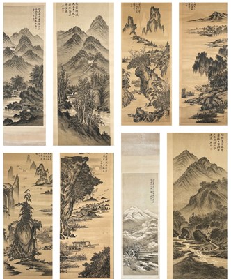 Lot 47 - Eight Chinese black and white hanging scrolls, early 20th century.