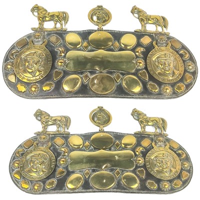 Lot 238 - A pair of leather and brass horse parade fittings.