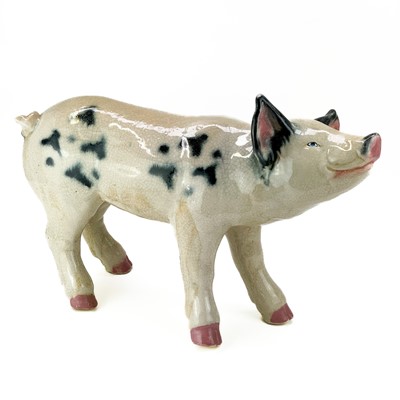 Lot 488 - A studio type large crackle glazed figure of a pig.