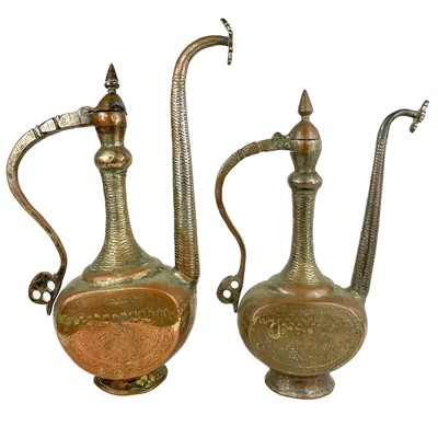 Lot 280 - Two Persian tinned copper ewers, 18th/19th century.