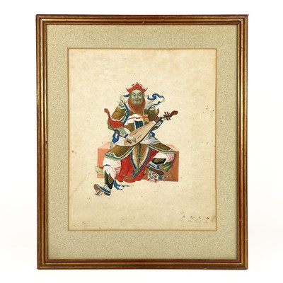 Lot 54 - A Chinese painting depicting a Cantonese diety playing a pipa, 19th century.