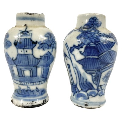 Lot 57 - Two Chinese blue and white porcelain miniature vases, 19th century.