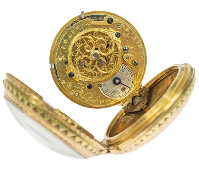 Lot 20 - A fine 18th century French 18ct tri-colour gold verge repeating pocket watch by Jaques Castagnet.
