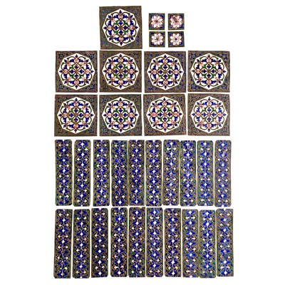 Lot 270 - Thirty three Persian copper enamelled panels, circa 1900.