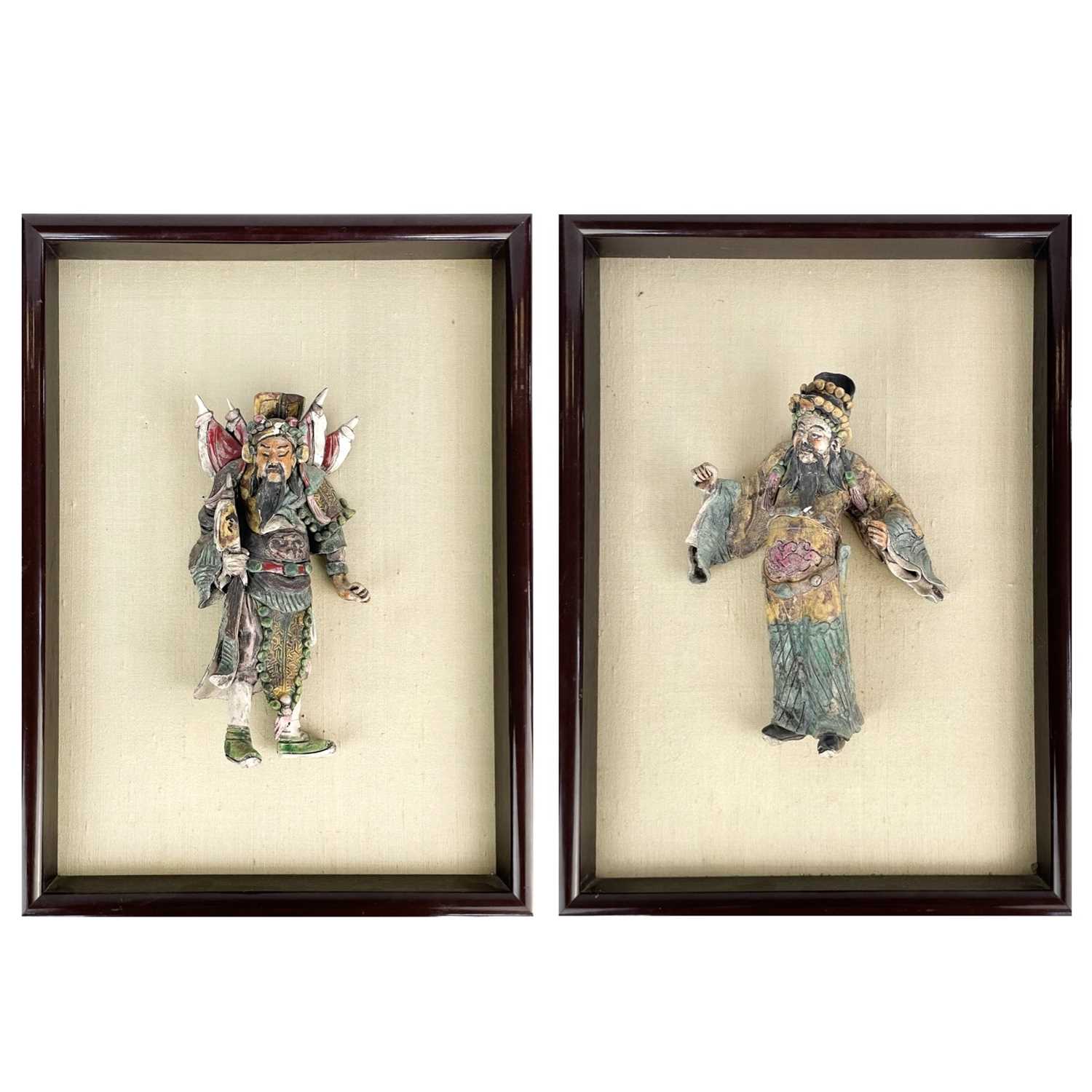 Lot 1262 - Two Chinese porcelain mounted roof tiles, 20th century.