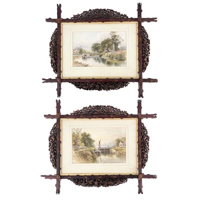 Lot 68 - A pair of Cantonese carved wood picture frames, 19th century.