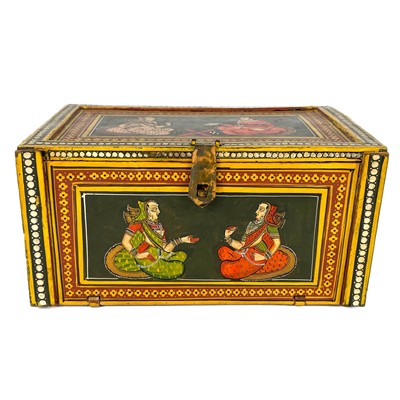 Lot 275 - An Indian painted wood box, early 20th century.