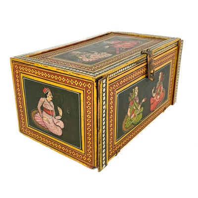 Lot 275 - An Indian painted wood box, early 20th century.