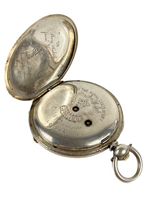 Lot 5 - A Swiss silver cased open face pocket watch with cylinder movement.