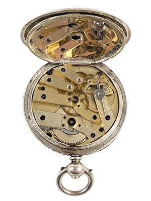 Lot 5 - A Swiss silver cased open face pocket watch with cylinder movement.