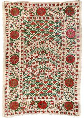 Lot 278 - A Bokhara silk embroidered linen susani, Uzbekistan, 20th century.