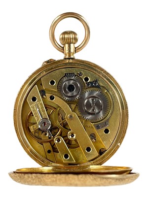 Lot 10 - A Swiss 18ct gold cased crown wind cylinder fob pocket watch.
