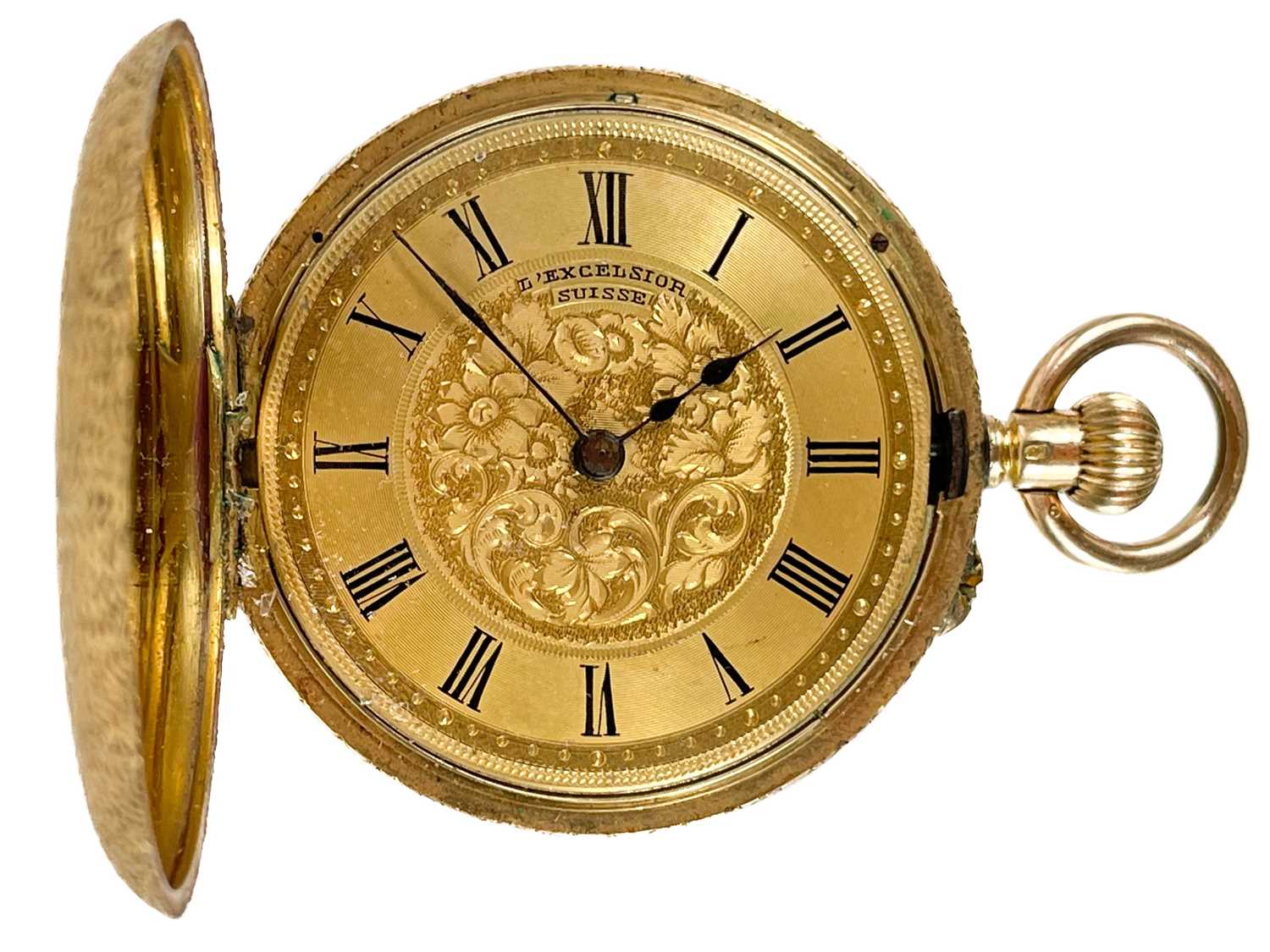 Lot 10 - A Swiss 18ct gold cased crown wind cylinder fob pocket watch.