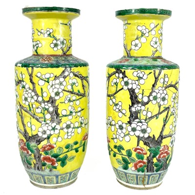 Lot 65 - Two similar Chinese porcelain famille juan prunus pattern vases, 19th century