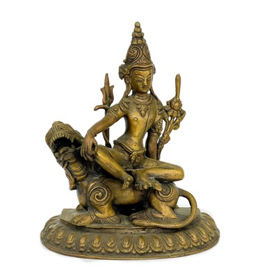 Lot 66 - A Tibetan bronze figure of a seated diety, 19th century