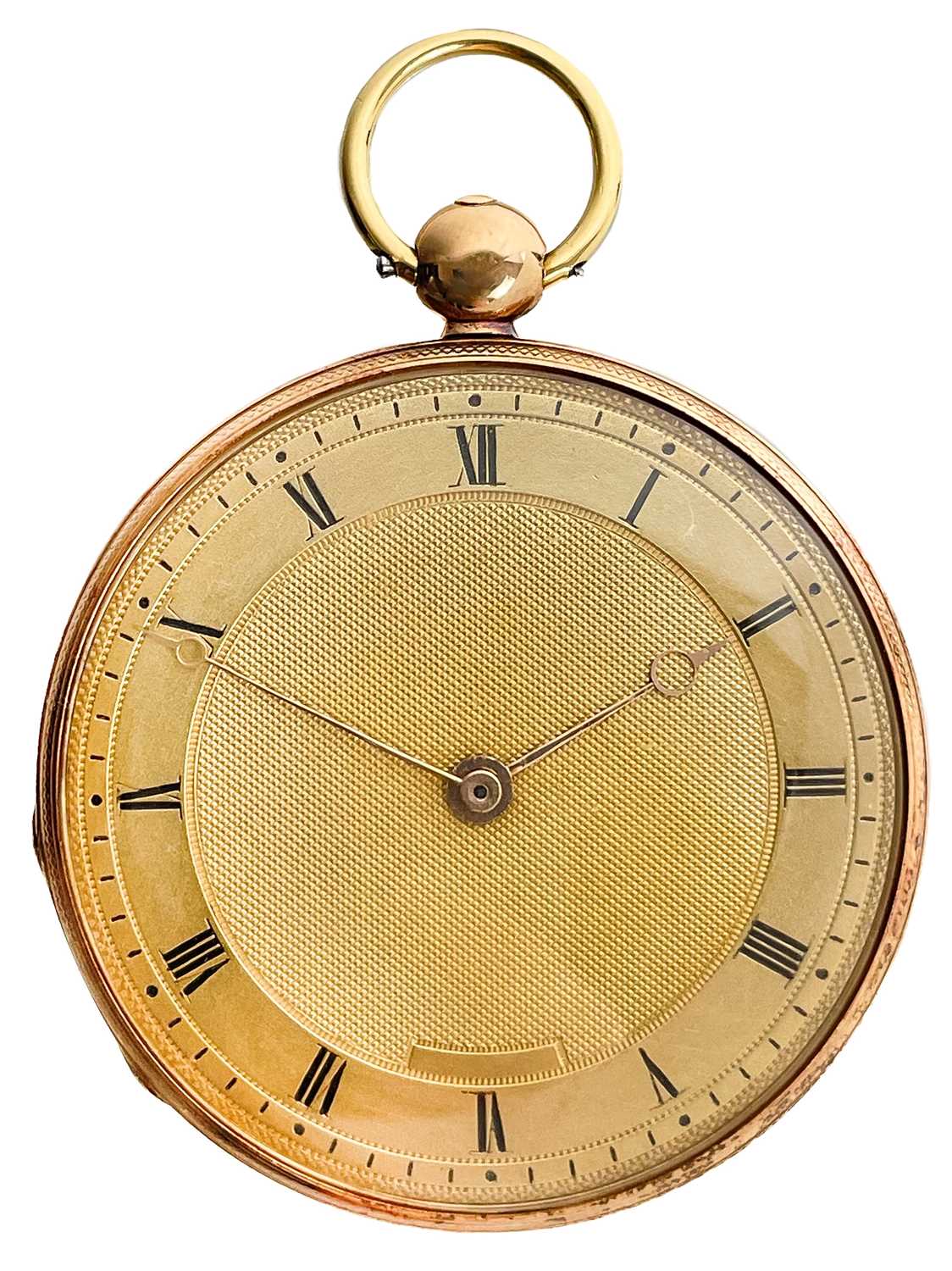 Lot 15 - A 19th century French gold cased slim cylinder pocket watch.