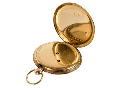Lot 15 - A 19th century French gold cased slim cylinder pocket watch.