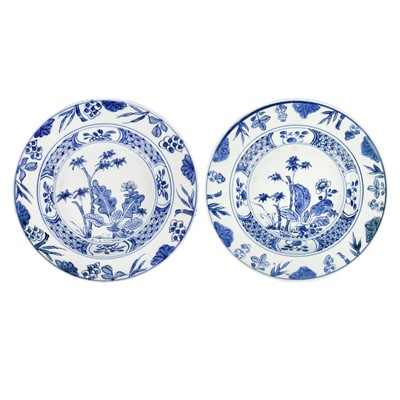 Lot 69 - Two Chinese export blue and white porcelain shallow bowls, 18th century