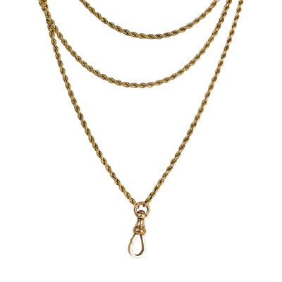 Lot 360 - A high purity gold rope twist longuard chain.