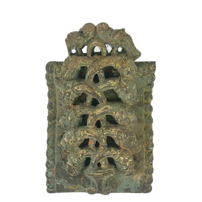 Lot 71 - A Chinese carved wood roof tile, 19th century.