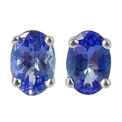 Lot 368 - A pair of 18ct white gold certified AAA Tanzanite set stud earrings.