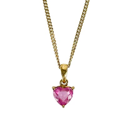 Lot 354 - An 18ct pink sapphire set pendant on 9ct necklace by Iliana.