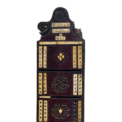 Lot 5 - A George III fruitwood and bone inlaid cribbage marker.