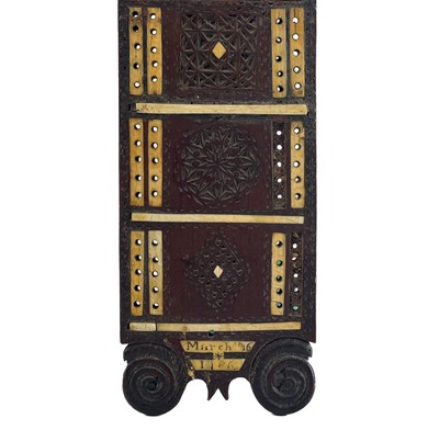 Lot 5 - A George III fruitwood and bone inlaid cribbage marker.