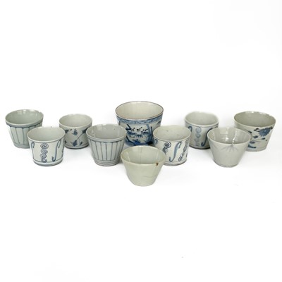 Lot 484 - Ten Japanese blue and white porcelain soba-choku cups, 18th/19th century.