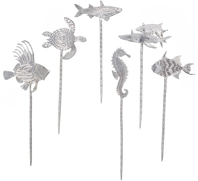 Lot 215 - A set of six contemporary .999 fine silver olive picks by James Suddaby.