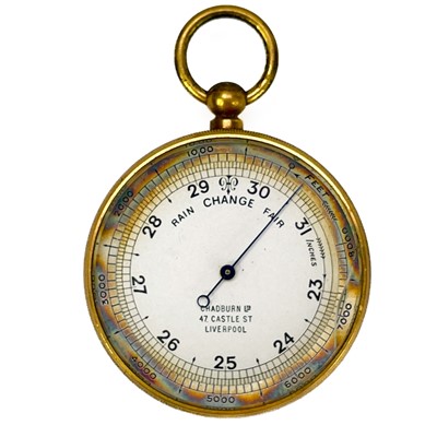 Lot 350 - A brass pocket barometer by Chardburn Ltd Liverpool.