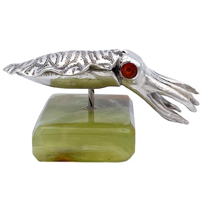 Lot 86 - A .999 fine silver cuttlefish on onyx stand by James Suddaby.