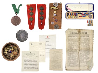 Lot 270 - WWI group of six medals plus miniatures and other badges etc.