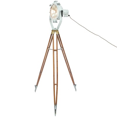 Lot 235 - A ship's cargo deck light on a tripod stand.