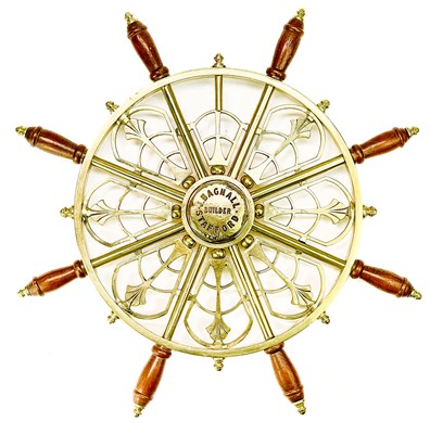 Lot 95 - A brass ship's wheel with central hub by Bagnall Stafford.