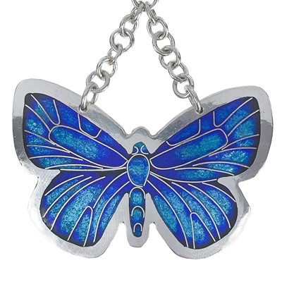 Lot 388 - A .999 fine silver and enamel 'Adonis Blue Butterfly' pendant necklace by Samantha Suddaby.