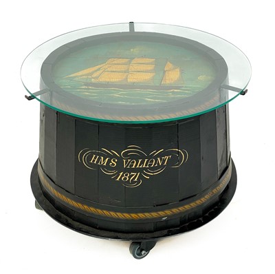 Lot 44 - A repurposed painted barrel top maritime coffee table.